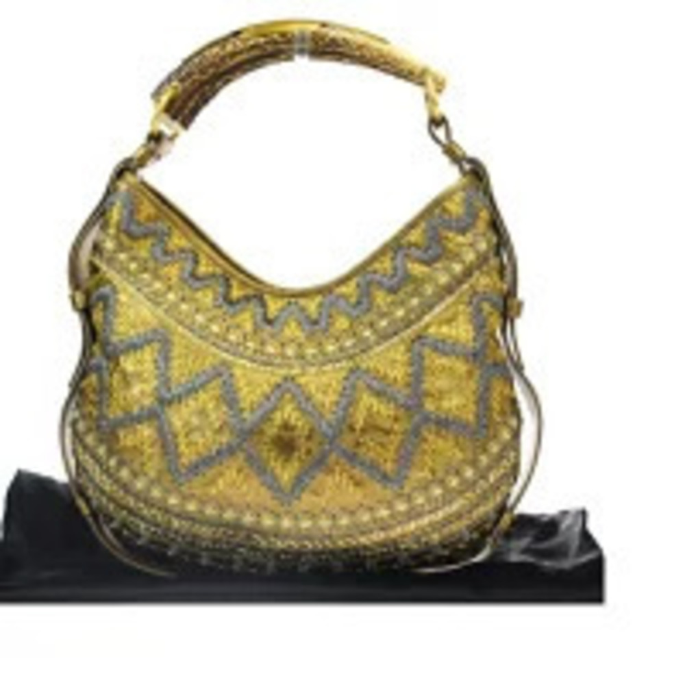 Saint Laurent Yves Mombasa Rive Gauche Leather Embroide red Shoulder Bag
